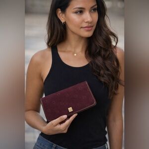 ✨ Christian Dior Burgundy Jacquard Wallet | France Made | Gold Logo–Authentic  ✨